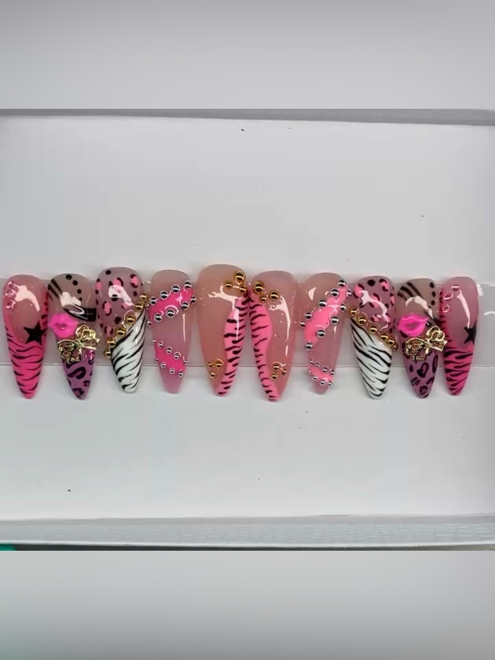 Pink 2000s Zebra Acrylic Press-On Nails